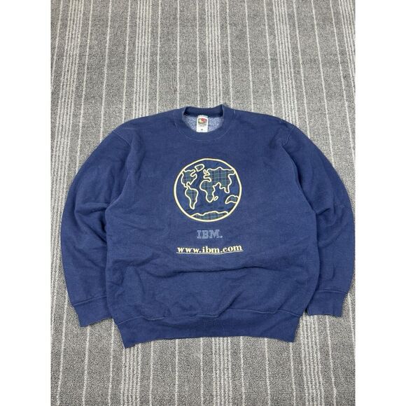 IBM Computer Sweater Mens Large Blue Crewneck ViTG 90s Tech Globe Embroidered‎ - Picture 1 of 8
